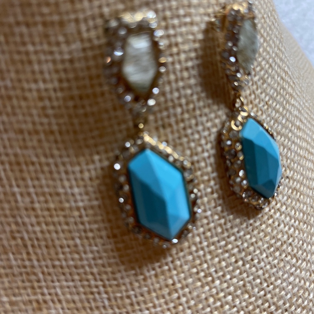 NWOT Alexis Bittar Turquoise And Crystal Pierced Earrings - Picture 3 of 6